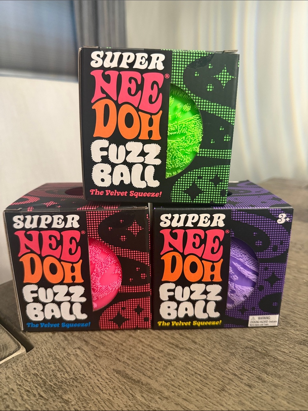 Schylling Needoh Super Fuzz Ball - Green, Pink, Purple Bundle Lot Set 3 Squishy